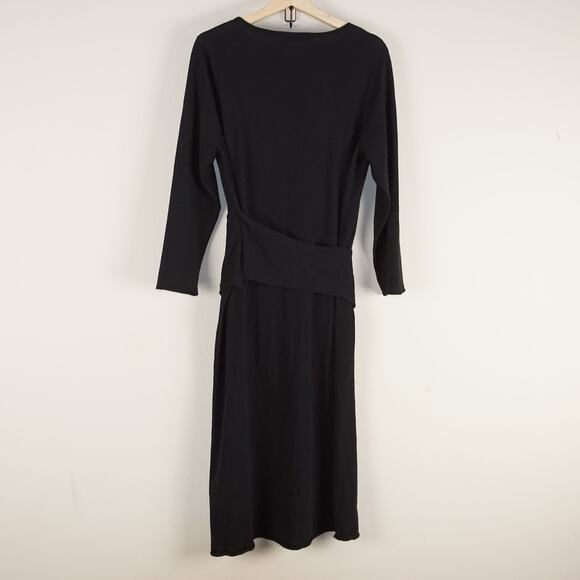 Zara Black Sash Waist Midi Linen Blend Knit Midi Dress Womens Sz M - Picture 3 of 11